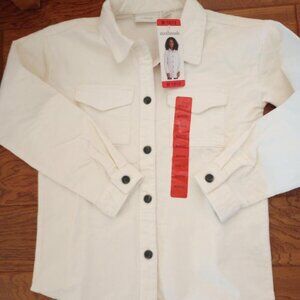 Ecothreads Girls Size Medium Corduroy Button White Long Sleeve Shirt Shacket NWT